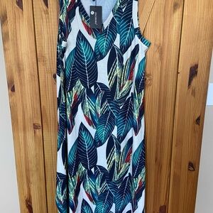 ZILCREMO Tropical Leaf V-Neck Maxi Dress - Teal, Navy & Red size XL